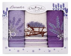 Set 3 prosoape bucatarie cu broderie, bumbac 100%, Lavanda