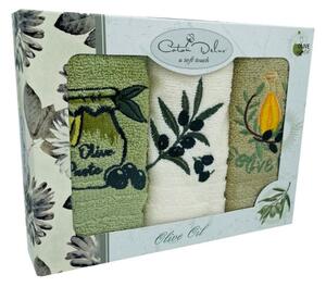 Set 3 prosoape bucatarie cu broderie, bumbac 100%, Olive V3