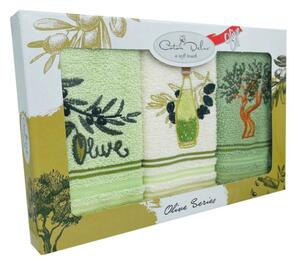 Set 3 prosoape bucatarie cu broderie, bumbac 100%, Olive v1