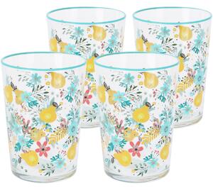 Set 4 pahare Flowers & Fruits 510 ml , albastru