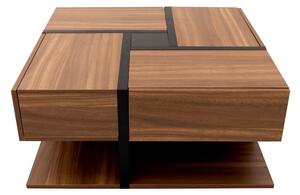 Masă de cafea cu 4 sertare, design unic de culori și linii, spațiu de depozitare inferior, 78×78×36 cm, Natural