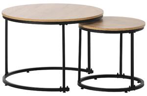 Set de 2 Măsuțe de Cafea Rotunde, Măsuțe Suprapozabile din MDF cu Structură din Metal, Design Economisire Spațiu, Masă Mare: 50 x 70,5 cm, Masă Mică: 45,5 x 44 cm, Naturale