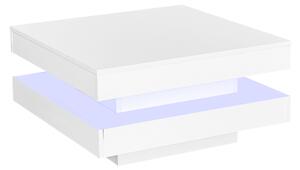 Măsuță de Cafea Modernă Pătrată Lucioasă cu Placă Rotativă la 360° și Iluminare LED în 16 Culori, 70x70x36 cm, Albă