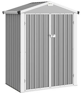 Outsunny Magazie de Grădină 1.1m² din Oțel Zincat, Magazie cu Porți Duble Largi Blocabile, Acoperiș Înclinat, Mănuși, Spațiu pentru Unelte, 133x87x178 cm, Gri Argintiu | Aosom Romania