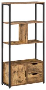 HOMCOM Biblioteca cu 3 Rafturi, Dulap si 2 Sertare, Biblioteca Stil Industrial din PAL si Metal, 58x24x122 cm, Negru si Lemn natur | Aosom Romania