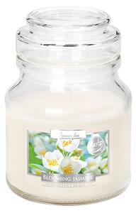 Lumanare parfumata in pahar transparent de sticla cu capac, Bispol, Blooming Jasmine, SND71-169