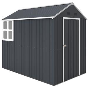 Outsunny Magazie de Grădină din Oțel Galvanizat și PP cu 4 Guri de Aerisire și Fereastră, 259x171x222 cm, Gri și Alb | Aosom Romania