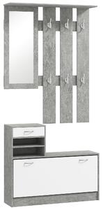 HOMCOM Mobilier Hol, 3 piese, cu Raft pentru Haine, Oglindă, 6 Cârlige, 2 Rafturi și Sertare, 90x24x177 cm, Gri | Aosom Romania