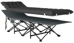 Outsunny Pat de Camping Pliabil cu Tetieră Înclinată și Saltea Detașabilă, 68x196x37 cm, Negru | Aosom Romania