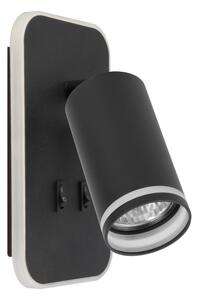 Aplica spot LED de perete PIPE, 1x GU10 (10W/230V) + LED integrat 6W, negru