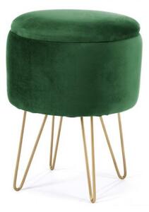 TABURET, ROTUND, CU SPATIU DEPOZITARE, CATIFEA, VERDE, MAX 90 KG, 35X35X45 CM, LILLI