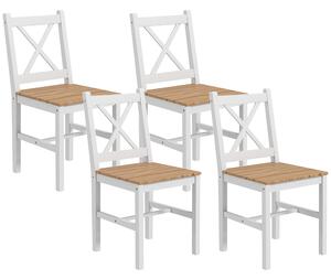 HOMCOM Set 4 Scaune cu Spătar Transversal, Scaune Clasice din Lemn de Pin, 41x46.5x87 cm, Alb | Aosom Romania