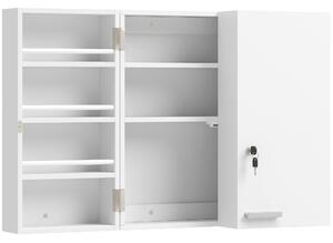 HOMCOM Dulap Medicamente de Perete cu Cheie, 3 Rafturi Interne și 8 Suporturi pentru Sticle, Dulap din MDF și Metal, pentru Bucătărie, Hol, Living, 53x20x53 cm, Alb | Aosom Romania