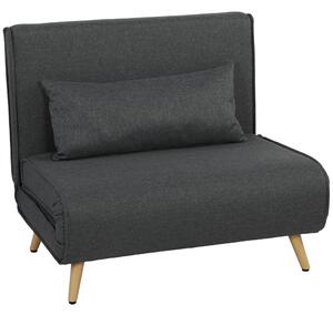 HOMCOM Fotoliu Extensibil 3 în 1 cu Spătar Reglabil pe 3 Niveluri și Pernă, Material Textil cu Aspect de In, Gri | Aosom Romania