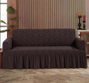 Husa elastica pentru canapea 3 locuri, cu volanas, model Jacquard, Maro
