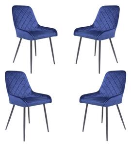 Set 4 scaune dining Monaco, catifea, picioare metalice, albastru cobalt