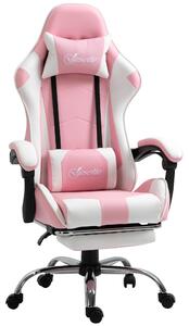 Vinsetto Scaun Gaming Ergonomic Reclinabil cu Tetieră, Pernă Lombară, Înălțime Reglabilă, Roz și Alb | Aosom Romania