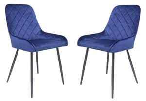Set 2 scaune dining Monaco, catifea, picioare metalice, albastru cobalt