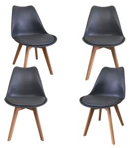 Set 4 scaune Sunny, polipropilena/piele ecologica, gri inchis