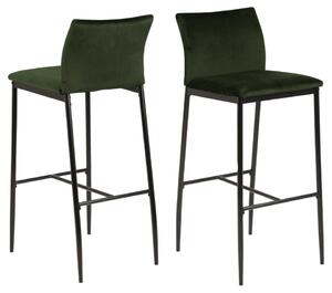 Set 2 scaune de bar tapitate cu stofa si picioare metalice Demina Verde Olive / Negru, l41,5xA50xH100,5 cm