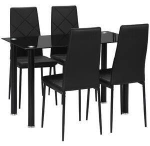 HOMCOM Set de masa si scaune 5 buc, masa dreptunghiulara din sticla temperata si otel si 4 scaune de sufragerie cu spuma si scaun captusit | AOSOM RO