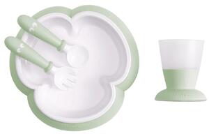 BabyBjorn - Set hranire: farfurie, lingurita, furculita si pahar pentru bebe, Powder Green