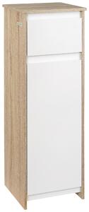 Kleankin Dulap de Baie, Comodă cu 2 Niveluri și 1 Sertar din MDF, 32.6x30x90 cm, Lemn natural+Alb | Aosom Romania