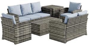 Outsunny Set de mobilier de gradina din ratan de 6 piese, canapea si 2 fotolii tapitate pentru 7 persoane, bej | Aosom Romania