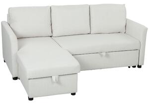 HOMCOM Divan Extensibil pentru 3 Persoane cu Șezlong Convertibil, Divan Rabatabil cu Compartiment de Depozitare și 3 Perne Detașabile, Material Textil cu Efect de In, Living, 192x148x86cm, Crem | Aosom Romania