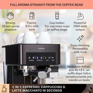 Klarstein Arabica Comfort, aparat de cafea espresso, 1350W, 20 bar, 1,8 l, suprafață de control tactil