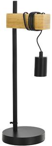 Lampa de masa in stil industrial HOMCOM, veioza si noptiera din lemn si otel, fara abajur, negru si natural | AOSOM RO