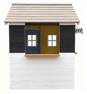KONDELA Căsuţă de grădină din lemn, pentru copii, albă / gri / galbenă / albastră, NESKO