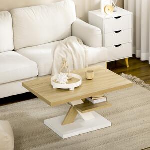 HOMCOM Masuta de cafea din lemn cu raft central, masuta moderna canapea pentru living, 90x60x45cm, alb si lemn | AOSOM RO
