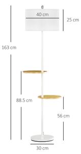 HOMCOM Lampa de podea cu 2 rafturi, Lampa de podea din metal si lemn cu abajur din material, Ø40x163cm, alb | AOSOM RO