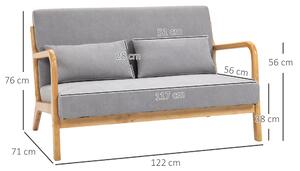 Canapea cu 2 locuri moderna din Lemn cu perne, tasatura cu efect de catifea, 122x71x76 cm, Gri HOMCOM | Aosom RO