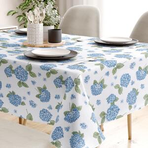 Goldea față de masă decorativă loneta - flori de hortensie albastră 140 x 220 cm