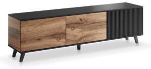 Comodă TV Luelia 115, Negru, Stejar Wotan, MDF, PAL laminat, 52x180x40cm, 35 kg