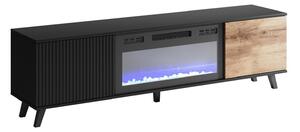 Comodă TV Luelia 121, Stejar Wotan, Negru, MDF, PAL laminat, 52x180x40cm, 49 kg