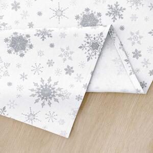 Goldea napron de masă 100% bumbac exclusiv de crăciun - fulgi de zăpadă argintii pe alb 35x140 cm