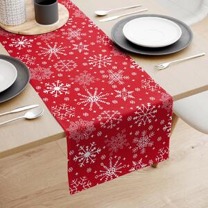 Goldea napron de masă 100% bumbac de crăciun - fulgi de zăpadă pe roșu 35x140 cm