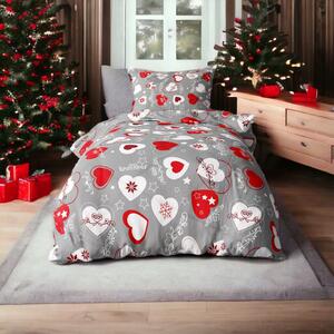 Lenjerie de pat din flanel CHRISTMAS HEART gri Dimensiune lenjerie de pat: 70 x 90 cm | 140 x 200 cm