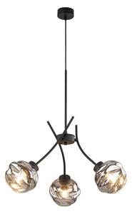 Lustră suspendată pe cablu ZULIA, 3xE27/15W/230V, negru/negru fumuriu