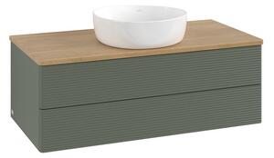 Mobilier suspendat pentru lavoar, Villeroy & Boch, Antao, 100 cm, Leaf Green matt lacquer/Honey Oak