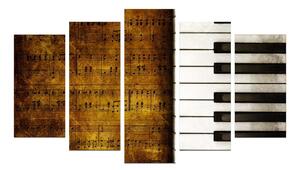 Tablou MDF ( 5 buc ) Piano cu note, Multicolor, 60x110 cm