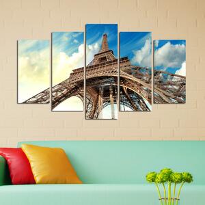 Tablou MDF ( 5 buc ) Paris Eiffel Turnul, Multicolor, 1x60x110 cm