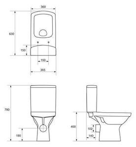 Set vas WC compact Cersanit, Easy New, Clean On cu rezervor si capac duroplast, alb