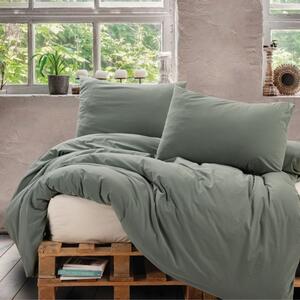 Lenjeria de pat poplin prespălat, Cotton BOX, Neat verde/crem