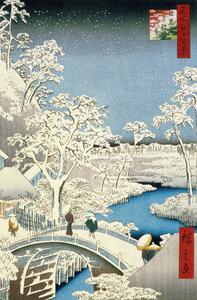 Ando or Utagawa Hiroshige - Artă imprimată Drum bridge and Setting Sun Hill at Meguro,, (26.7 x 40 cm)