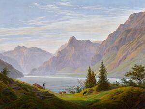 Artă imprimată A Mountain Lake in the Morning (Vintage Green Landscape) - Caspar David Friedrich, (40 x 30 cm)