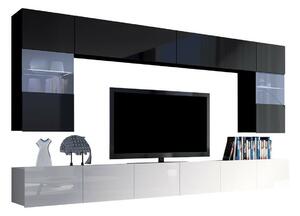 Camera de zi Providence B105Alb lucios, Negru lucios, Cu comodă tv, Cu componente suplimentare, Părți separate, PAL laminat, 300x43cm